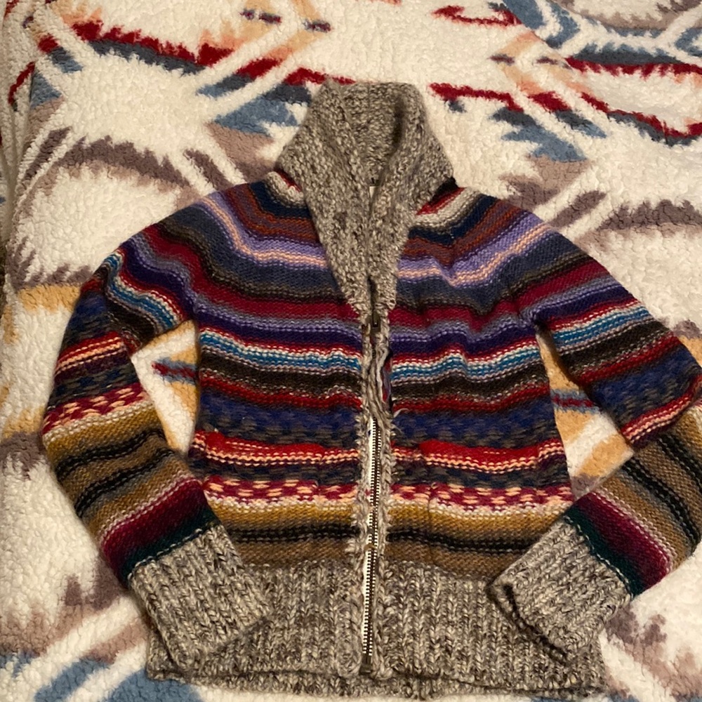 Wilfred Red and Purple Cardigan Sweater